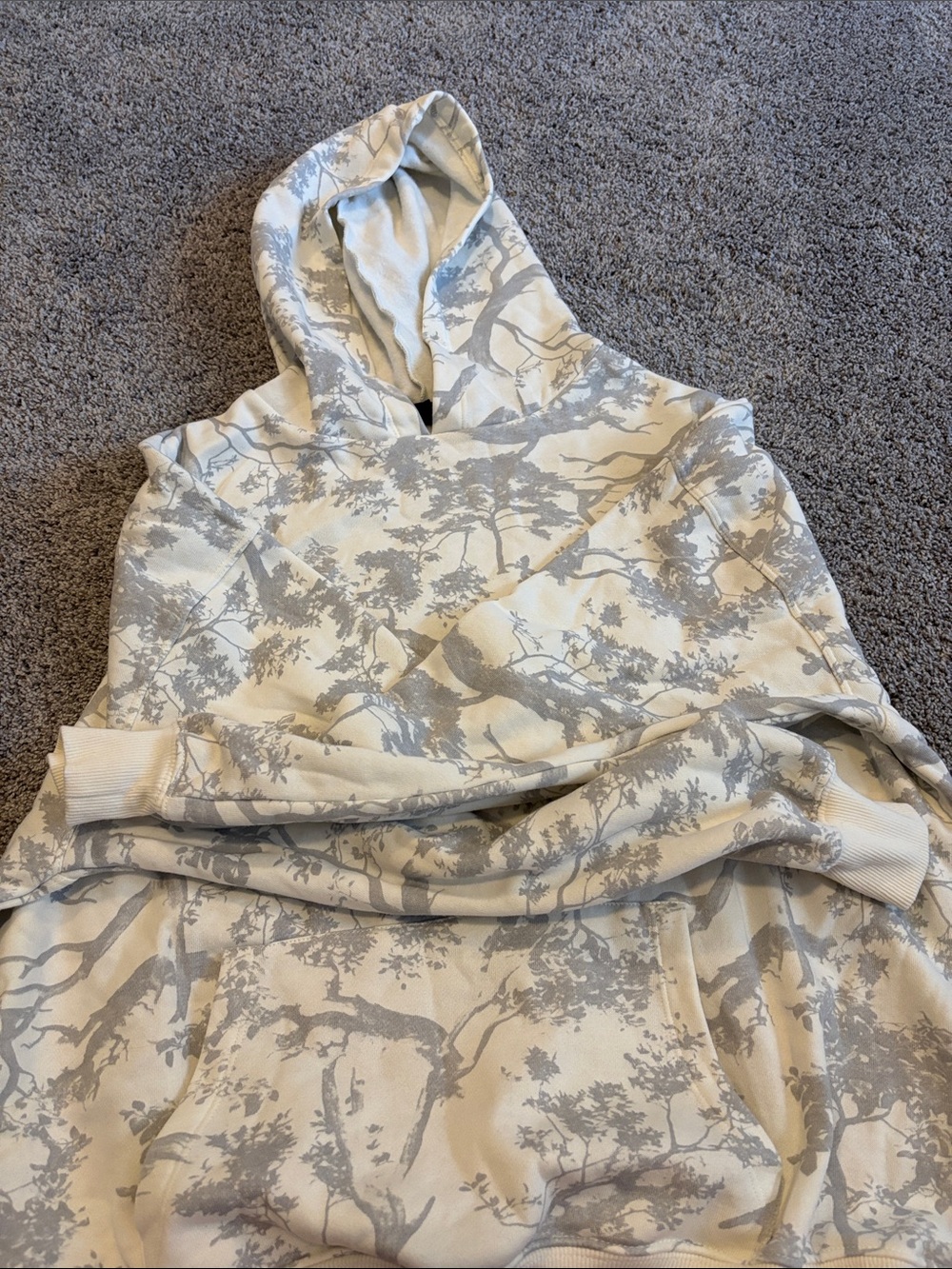 Tree Print Cream & Gray Hooded Sweatshirt